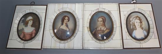 A set of four miniature portraits on ivory